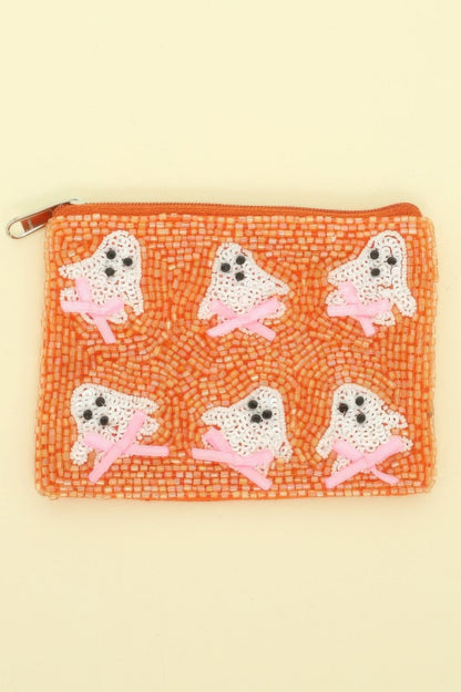 Ghost With Bow Seed Beaded Coin Bag - ZumBuys