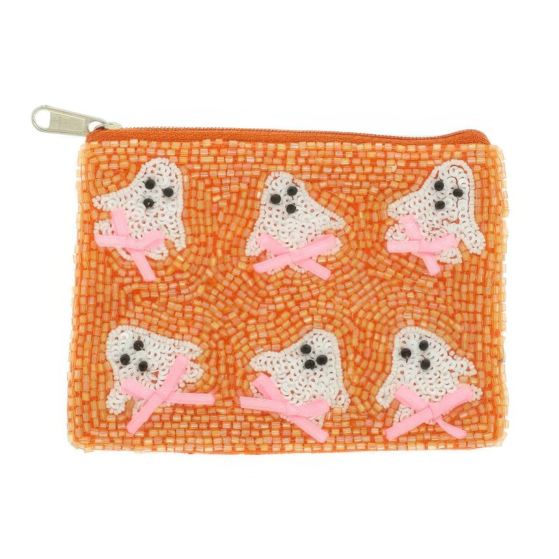 Ghost With Bow Seed Beaded Coin Bag - ZumBuys