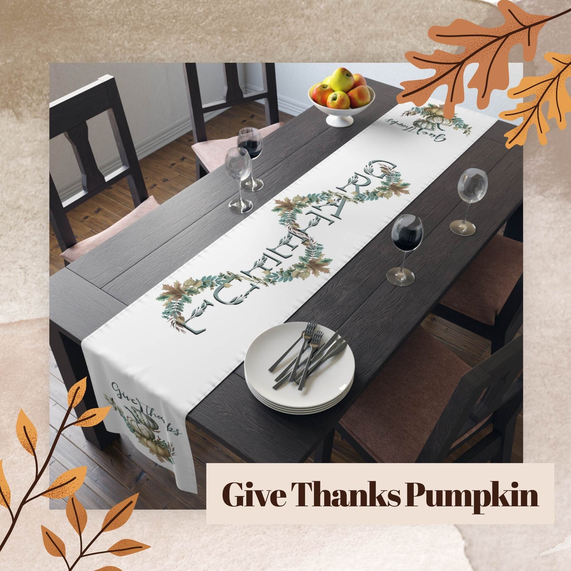 Give Thanks Pumpkin Table Runner (Cotton, Poly) - ZumBuys