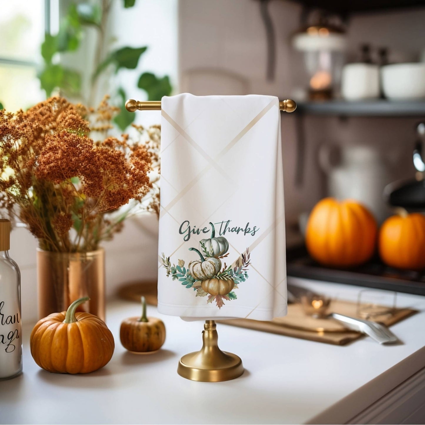 Give Thanks Pumpkin Tea Towels (cotton, poly) - ZumBuys