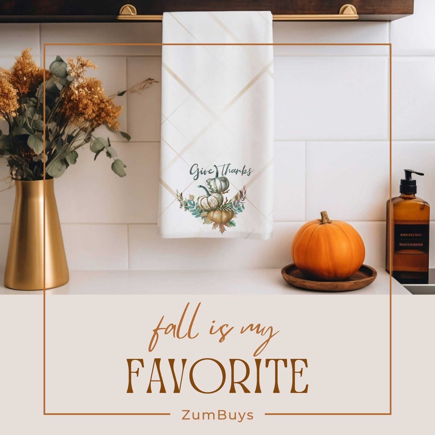 Give Thanks Pumpkin Tea Towels (cotton, poly) - ZumBuys