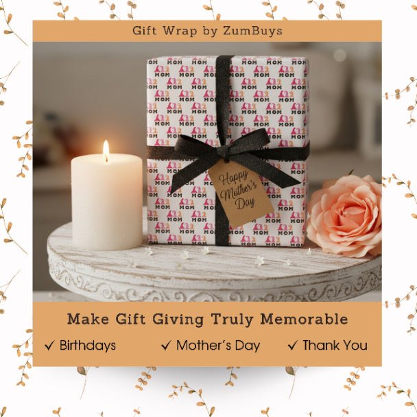Gnome Mom Wrapping Paper Roll – Cute Mother’s Day Gift Wrap, Pink Gnome Gift Wrap for Mom, Matte or Glossy Finish - ZumBuys