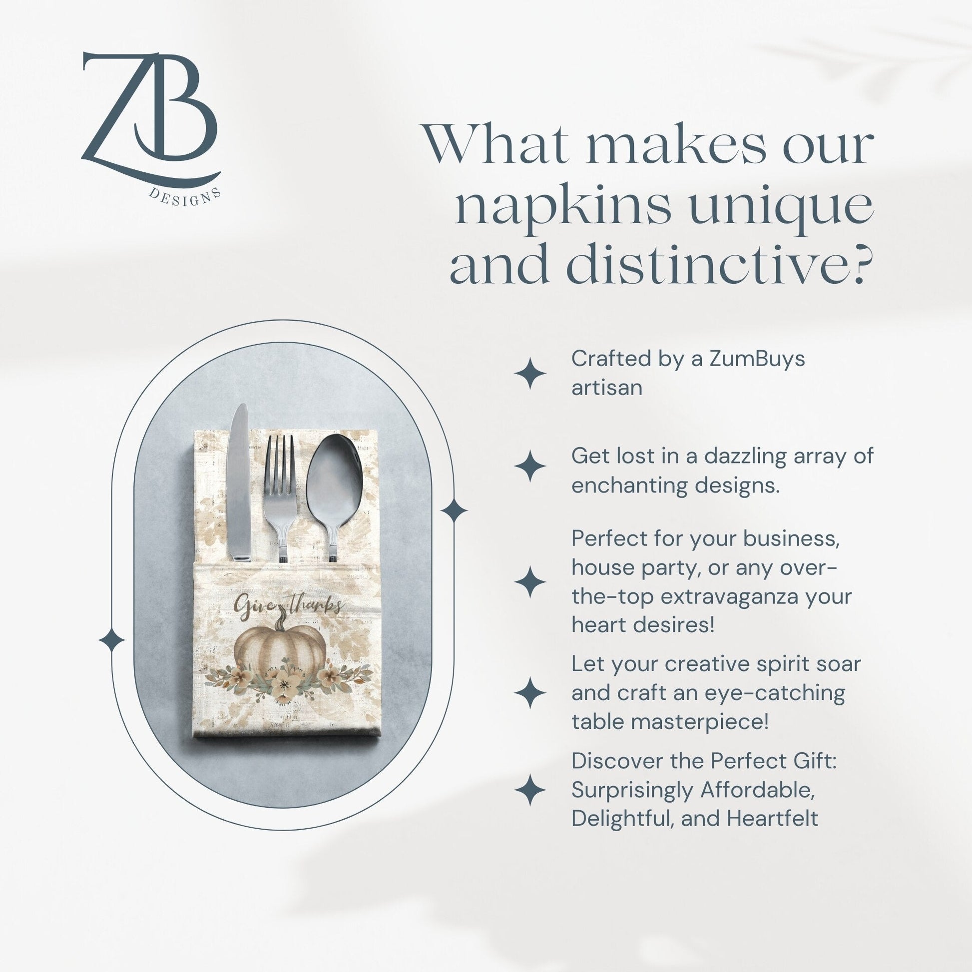 Golden Harvest Thankful Cloth Napkin Set of 4 - ZumBuys