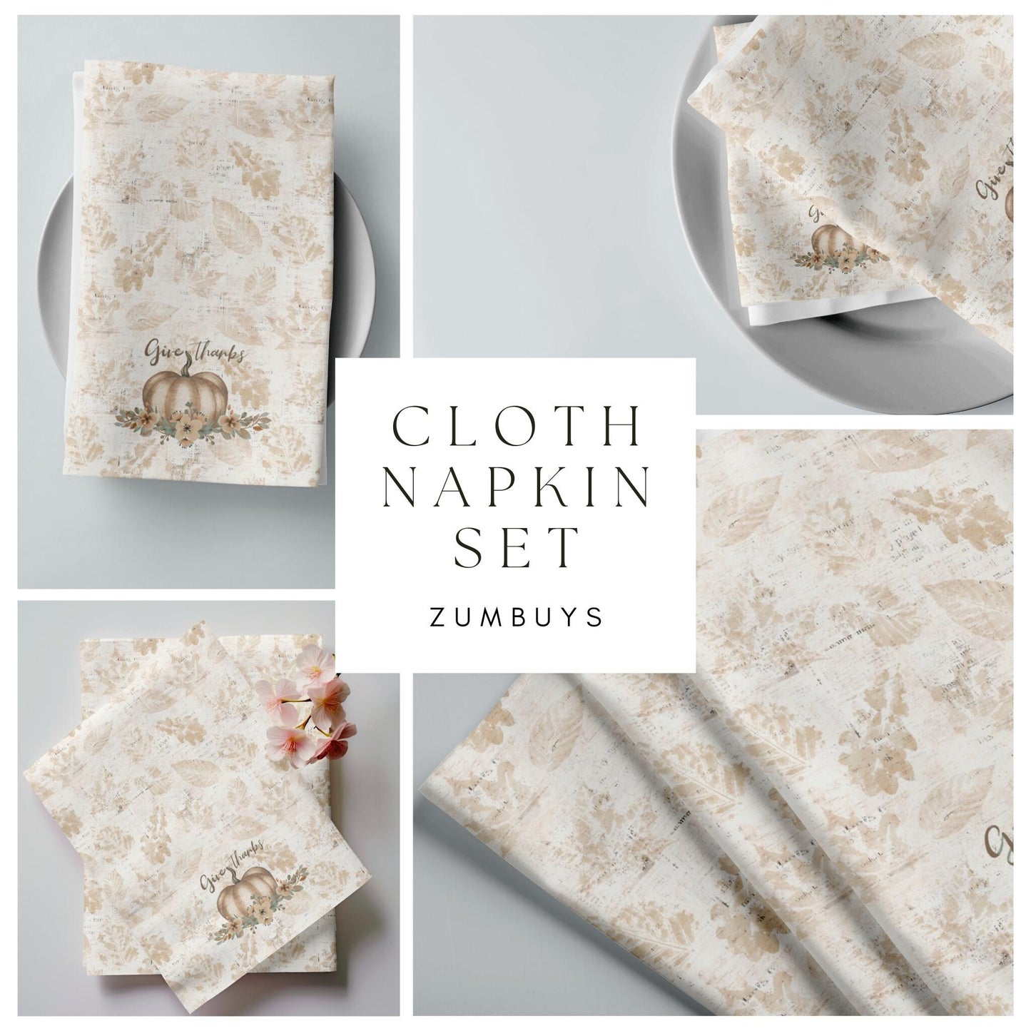 Golden Harvest Thankful Cloth Napkin Set of 4 - ZumBuys