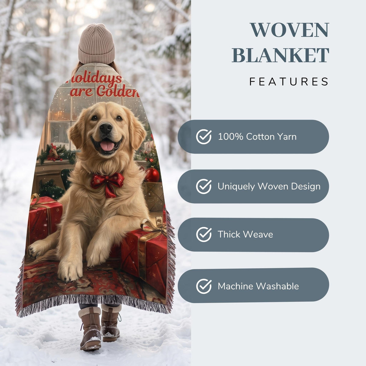 Golden Holiday Cheer Woven Blanket - ZumBuys