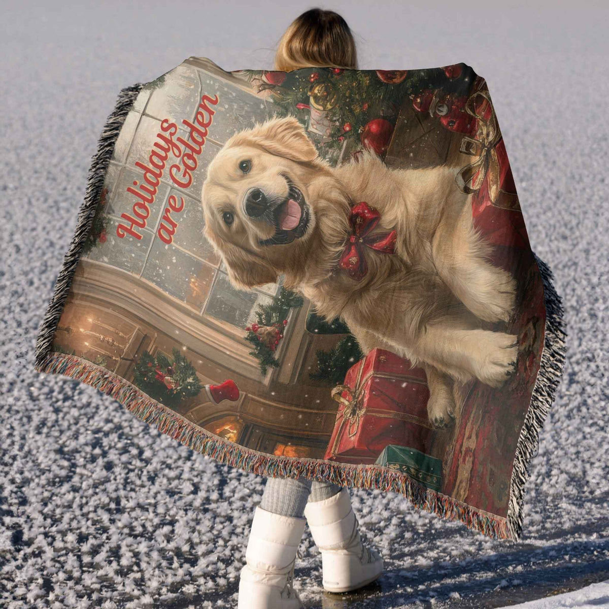 Golden Holiday Cheer Woven Blanket - ZumBuys