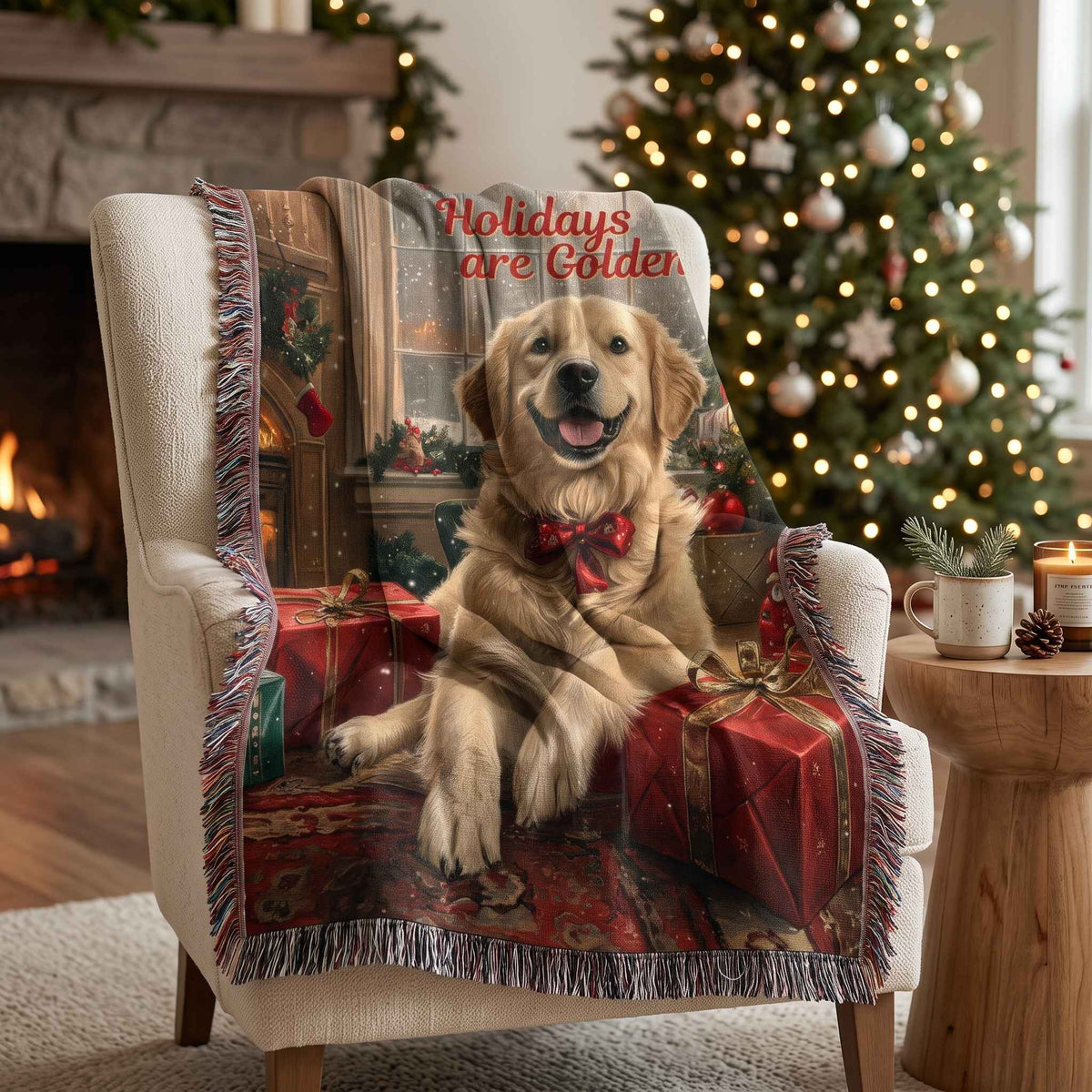 Golden Holiday Cheer Woven Blanket - ZumBuys