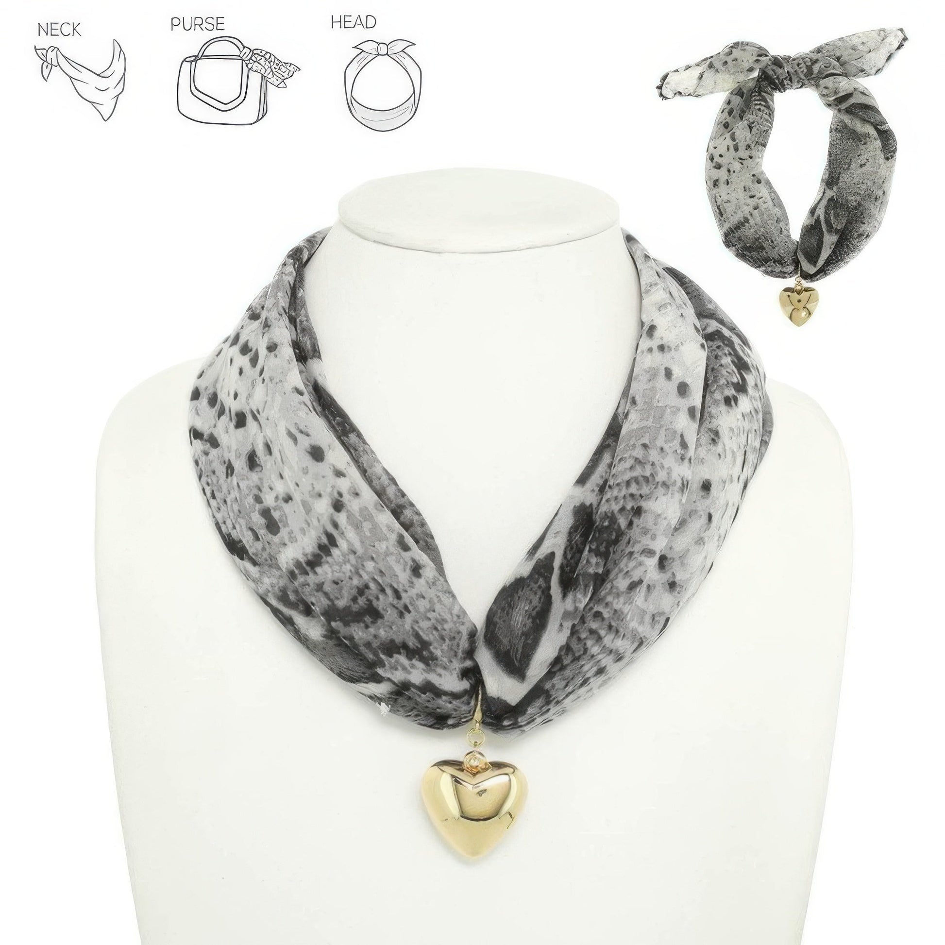 Graphic Print Heart Pendant Scarf Tie Necklace - ZumBuys