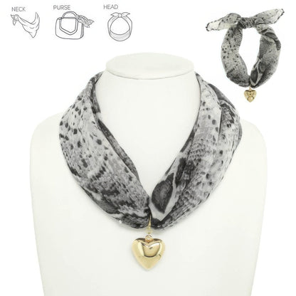 Graphic Print Heart Pendant Scarf Tie Necklace - ZumBuys