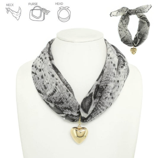 Graphic Print Heart Pendant Scarf Tie Necklace - ZumBuys