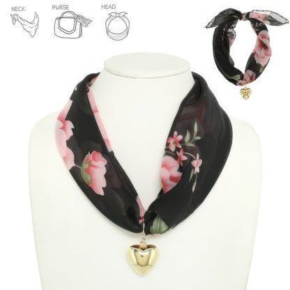 Graphic Print Heart Pendant Scarf Tie Necklace - ZumBuys