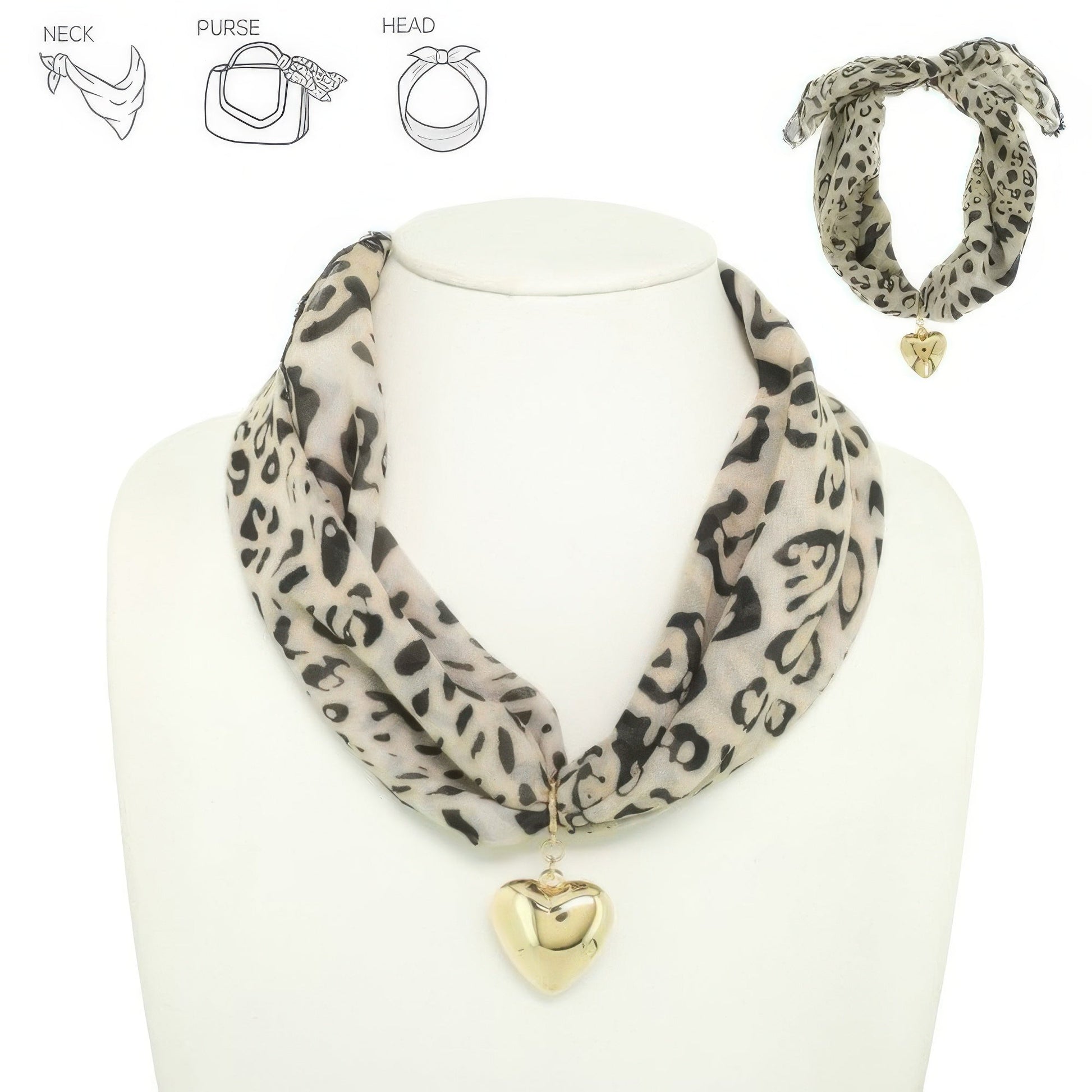 Graphic Print Heart Pendant Scarf Tie Necklace - ZumBuys