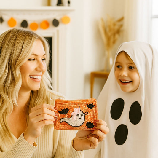 Halloween Ghost With Bow Beaded Coin Bag - ZumBuys