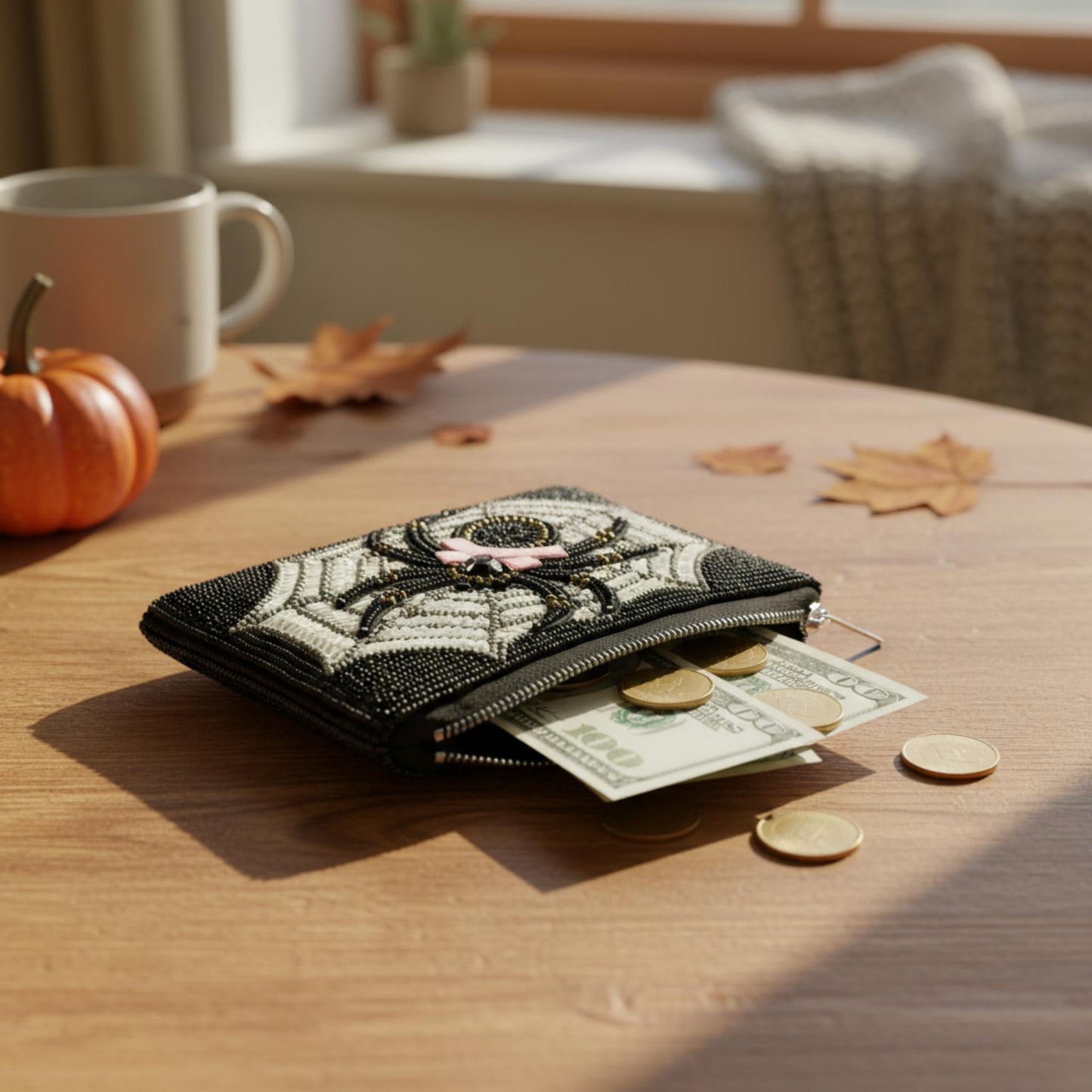 Halloween Spider Bow Beaded Coin Bag - ZumBuys