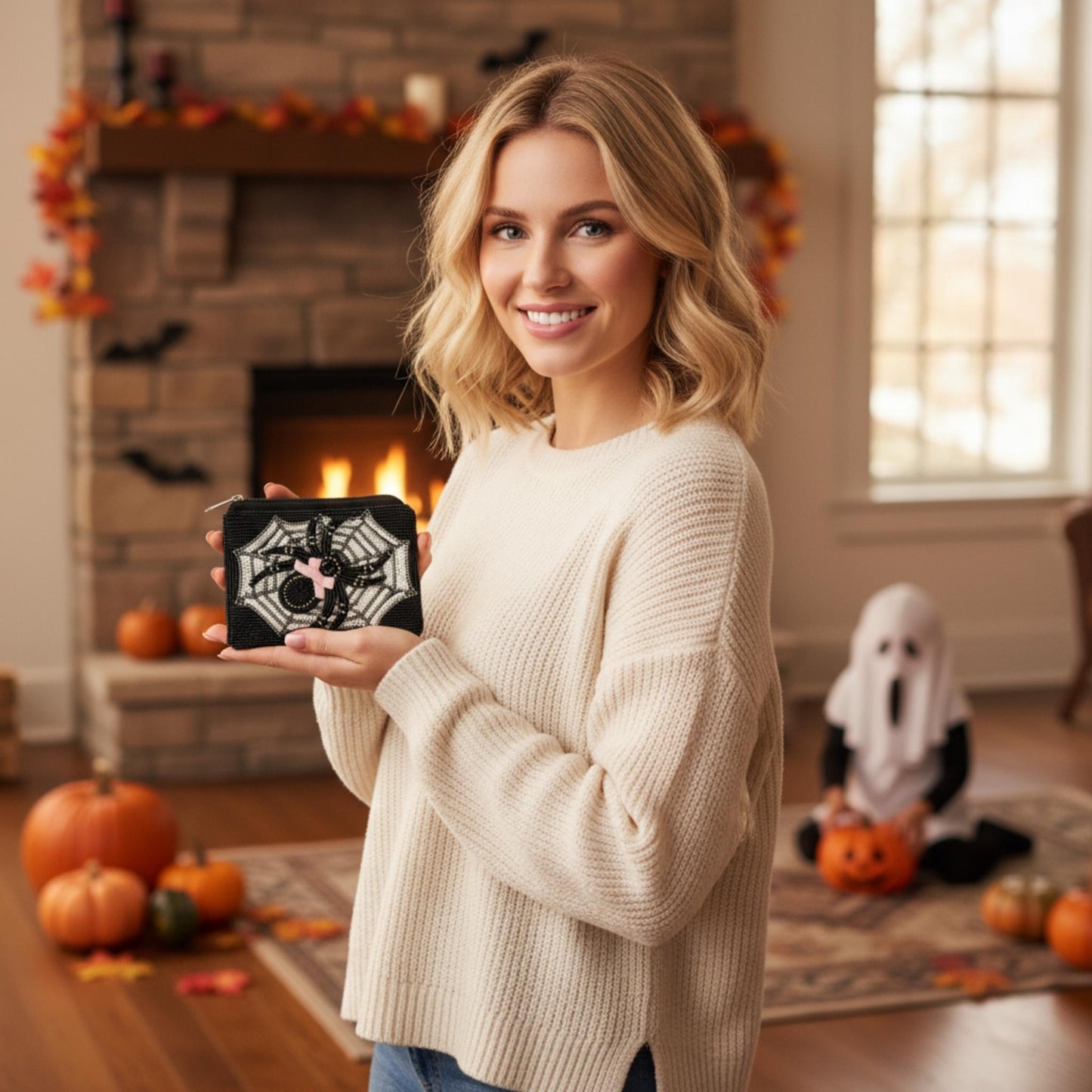 Halloween Spider Bow Beaded Coin Bag - ZumBuys