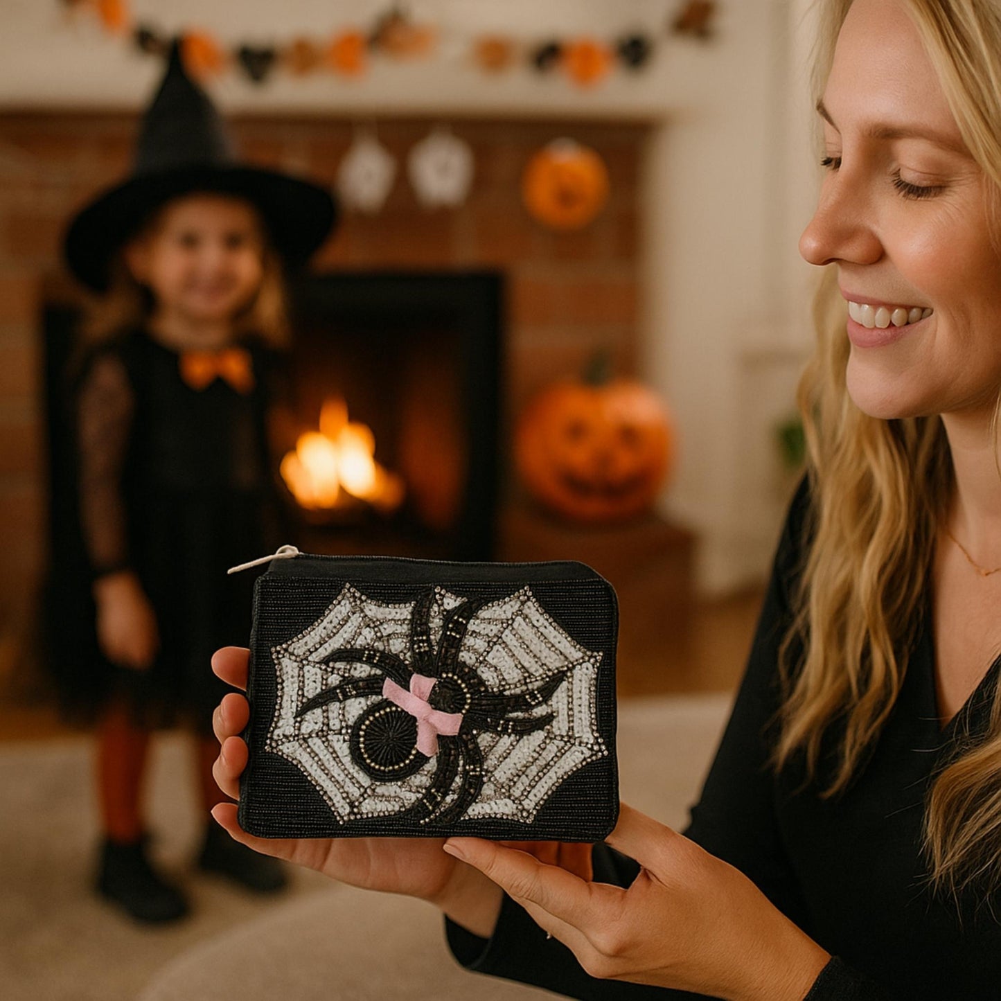 Halloween Spider Bow Beaded Coin Bag - ZumBuys