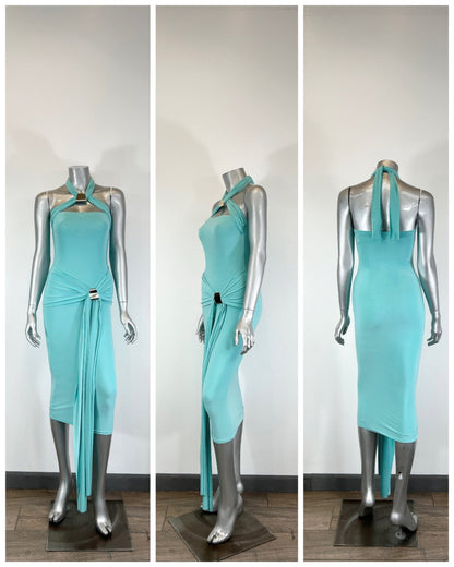 Halter Bodycon Midi Dress – Open Back Stretch Evening Dress for Women - ZumBuys