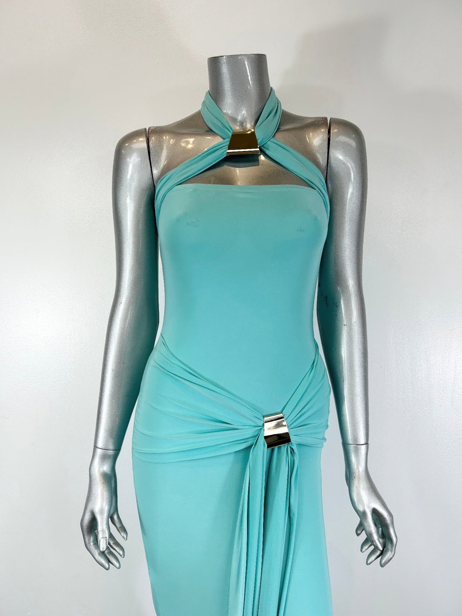 Halter Bodycon Midi Dress – Open Back Stretch Evening Dress for Women - ZumBuys