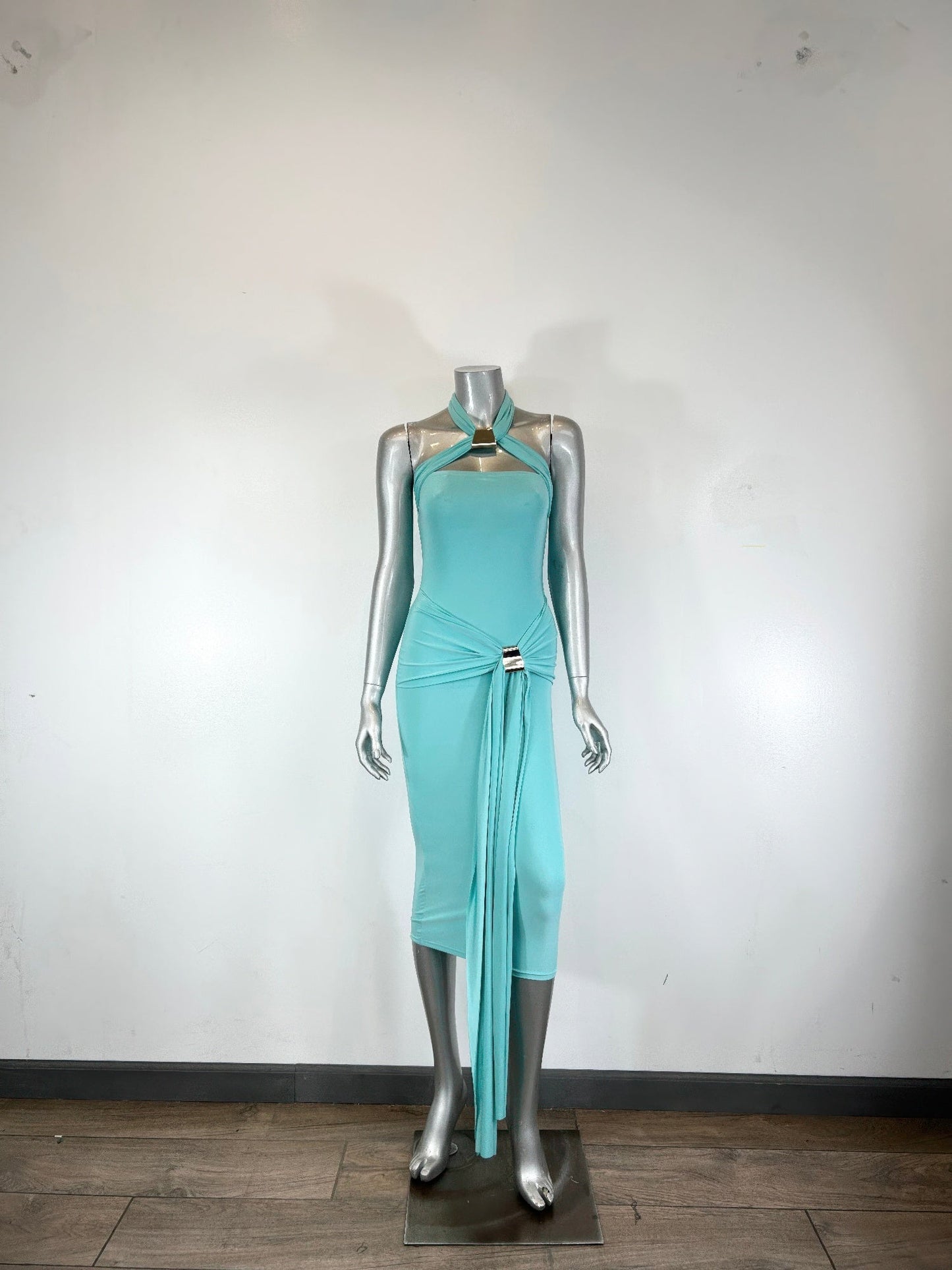 Halter Bodycon Midi Dress – Open Back Stretch Evening Dress for Women - ZumBuys