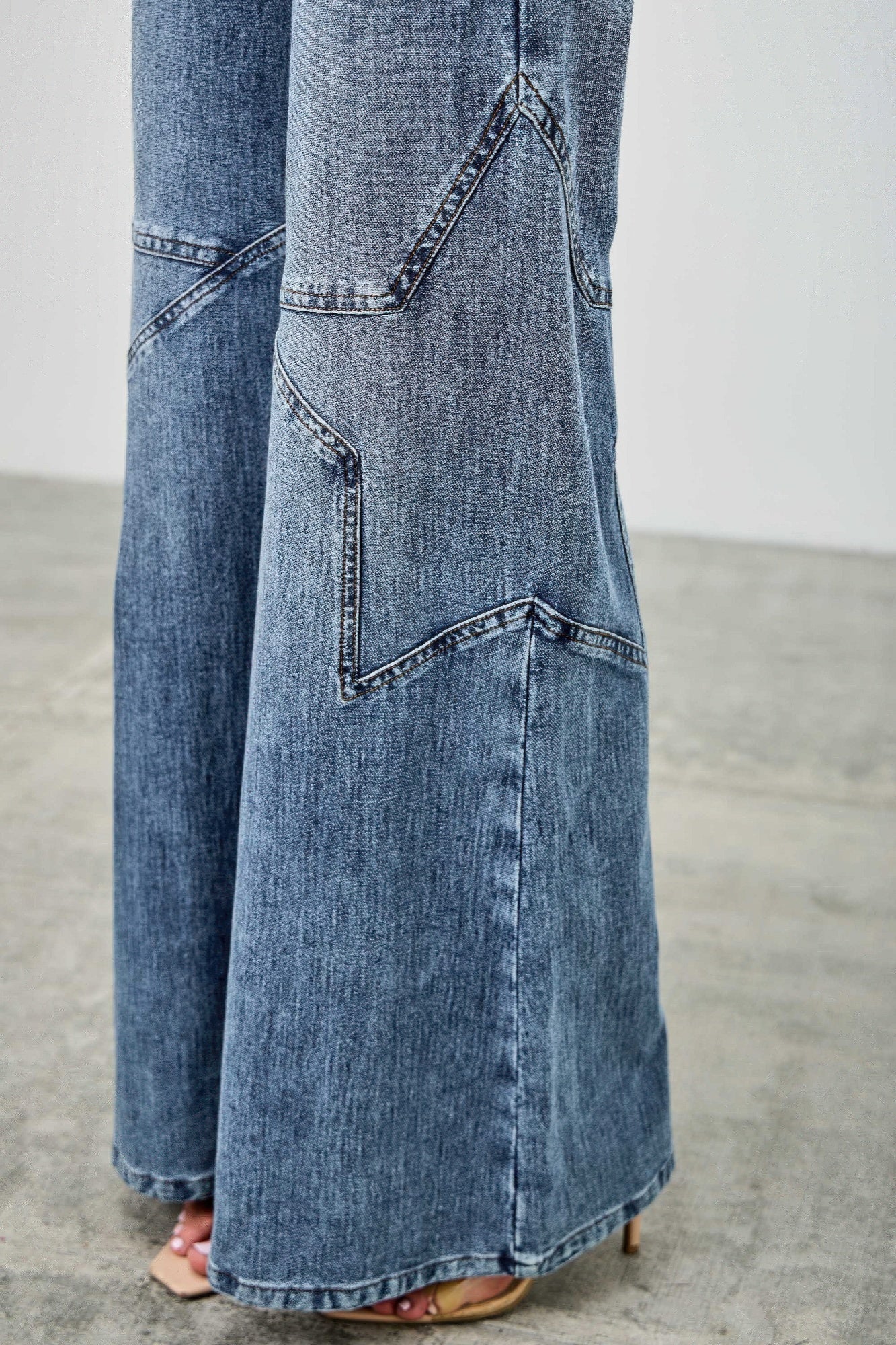 High Rise Star Pull On Knit Denim With Wide Leg - ZumBuys