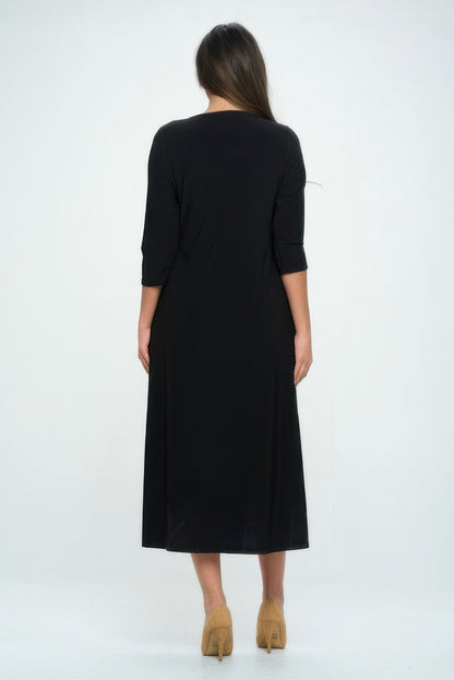 Hit V - neck Long Dress W/pocket - ZumBuys