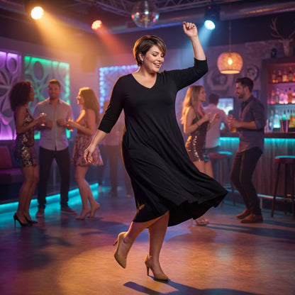 Hit V - neck Long Dress W/pocket - ZumBuys