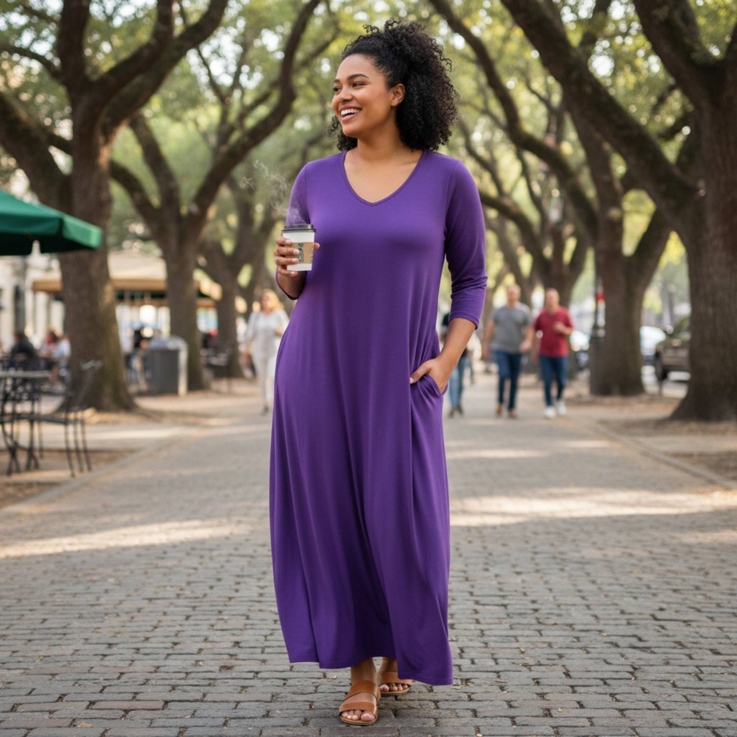 Hit V - neck Long Dress W/pocket - ZumBuys