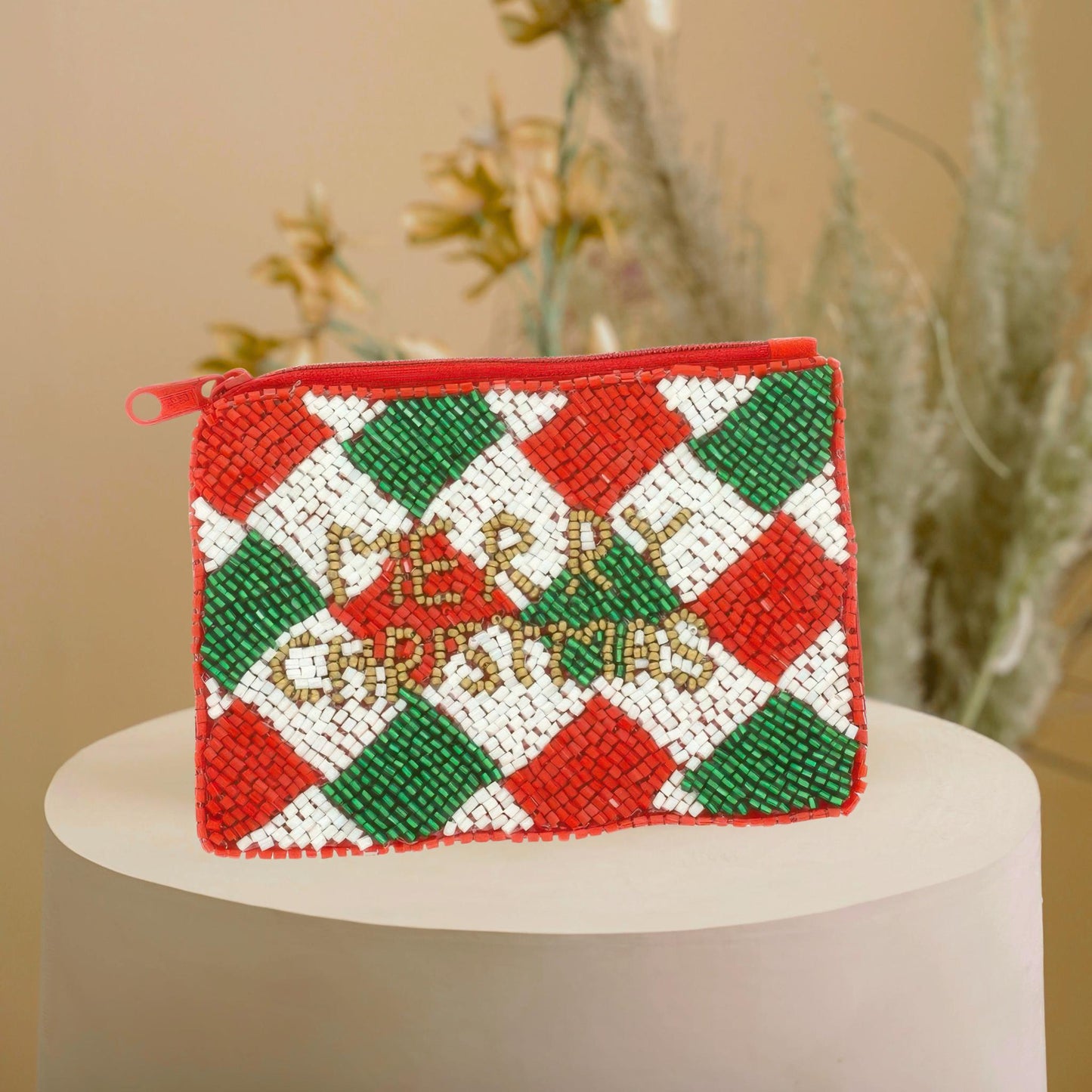 Holiday Theme Seed Beaded Coin Bag - ZumBuys