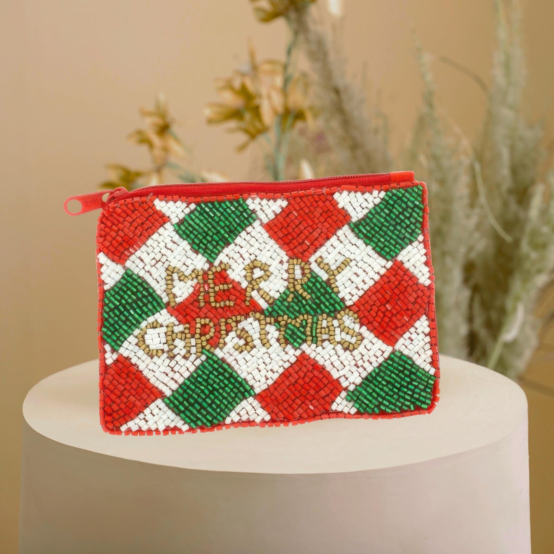 Holiday Theme Seed Beaded Coin Bag - ZumBuys
