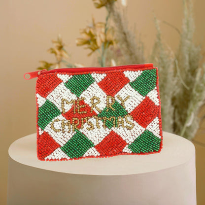 Holiday Theme Seed Beaded Coin Bag - ZumBuys