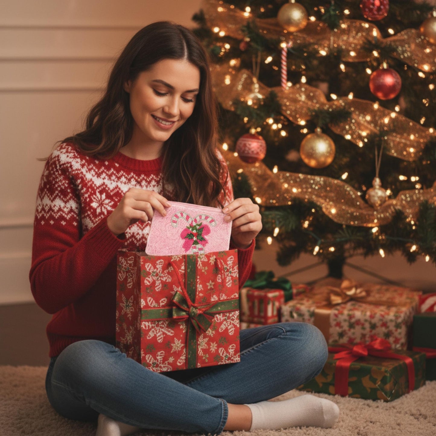 Holiday Theme Seed Beaded Coin Bag - ZumBuys