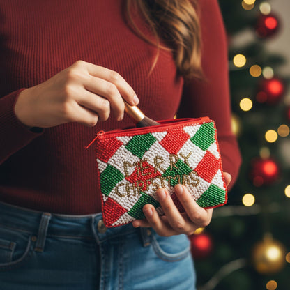 Holiday Theme Seed Beaded Coin Bag - ZumBuys