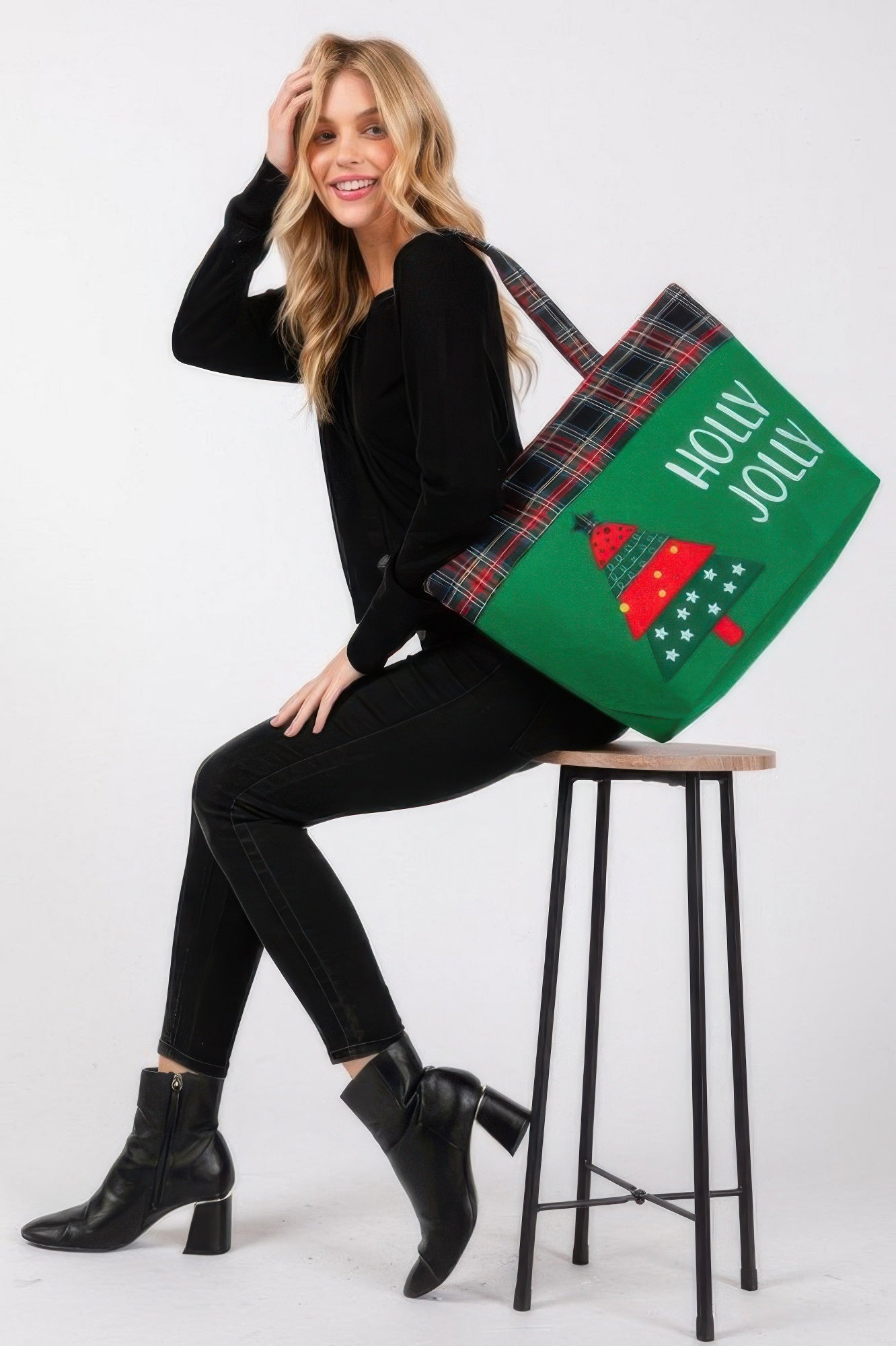 Holly Jolly Letter Christmas Tree Christmas Tote Bag - ZumBuys