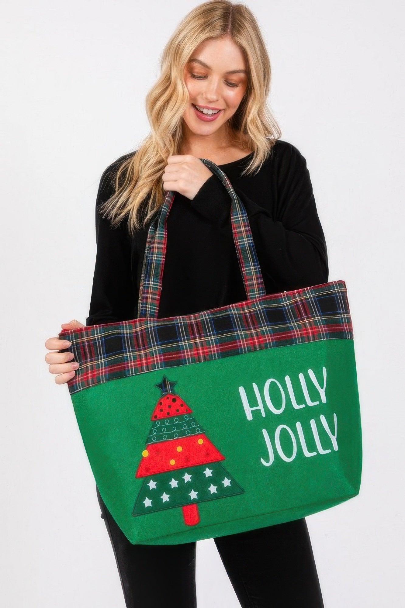 Holly Jolly Letter Christmas Tree Christmas Tote Bag - ZumBuys