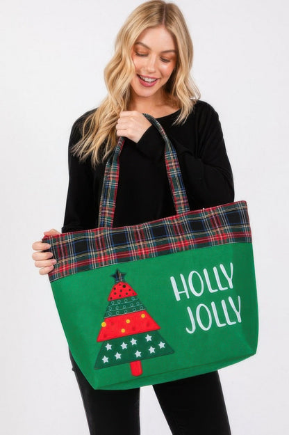 Holly Jolly Letter Christmas Tree Christmas Tote Bag - ZumBuys
