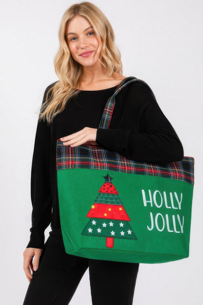 Holly Jolly Letter Christmas Tree Christmas Tote Bag - ZumBuys