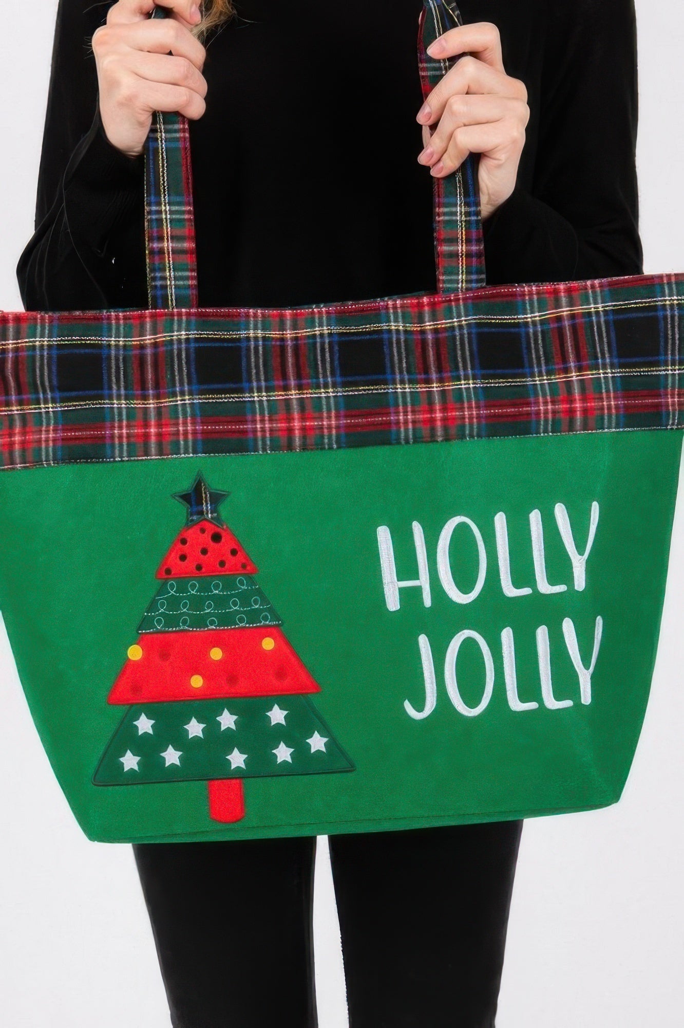 Holly Jolly Letter Christmas Tree Christmas Tote Bag - ZumBuys