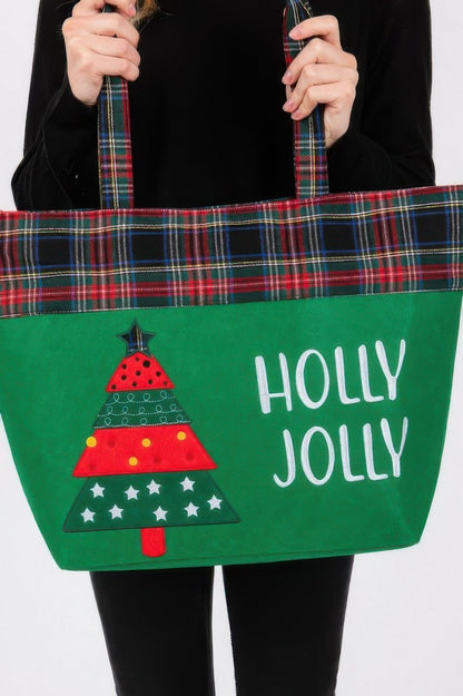Holly Jolly Letter Christmas Tree Christmas Tote Bag - ZumBuys