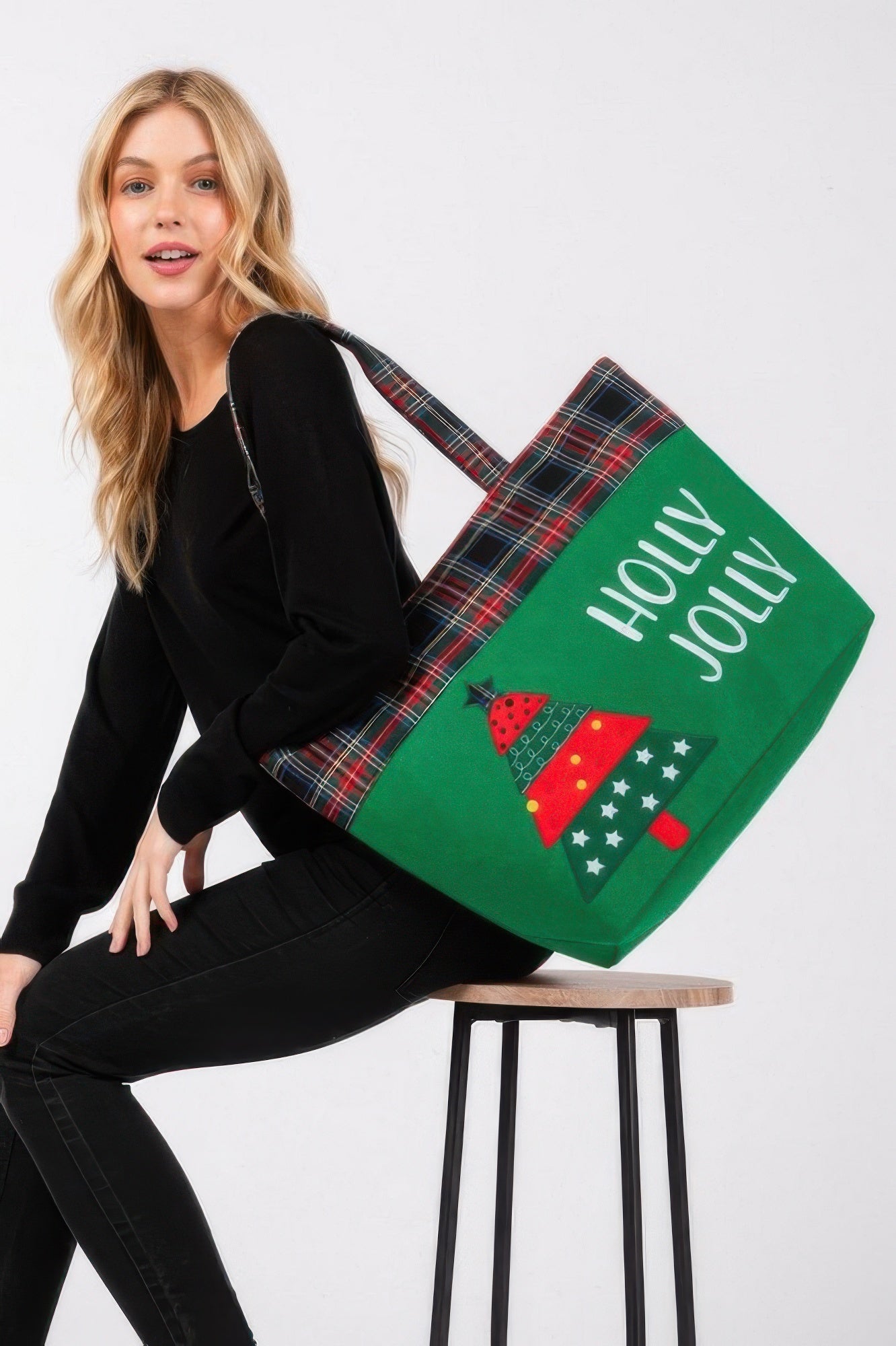 Holly Jolly Letter Christmas Tree Christmas Tote Bag - ZumBuys