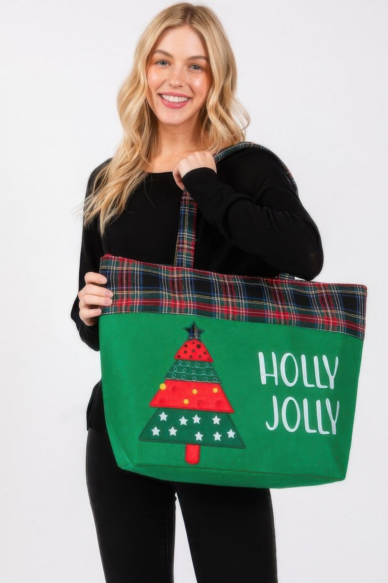 Holly Jolly Letter Christmas Tree Christmas Tote Bag - ZumBuys
