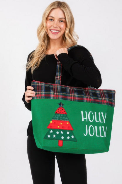 Holly Jolly Letter Christmas Tree Christmas Tote Bag - ZumBuys