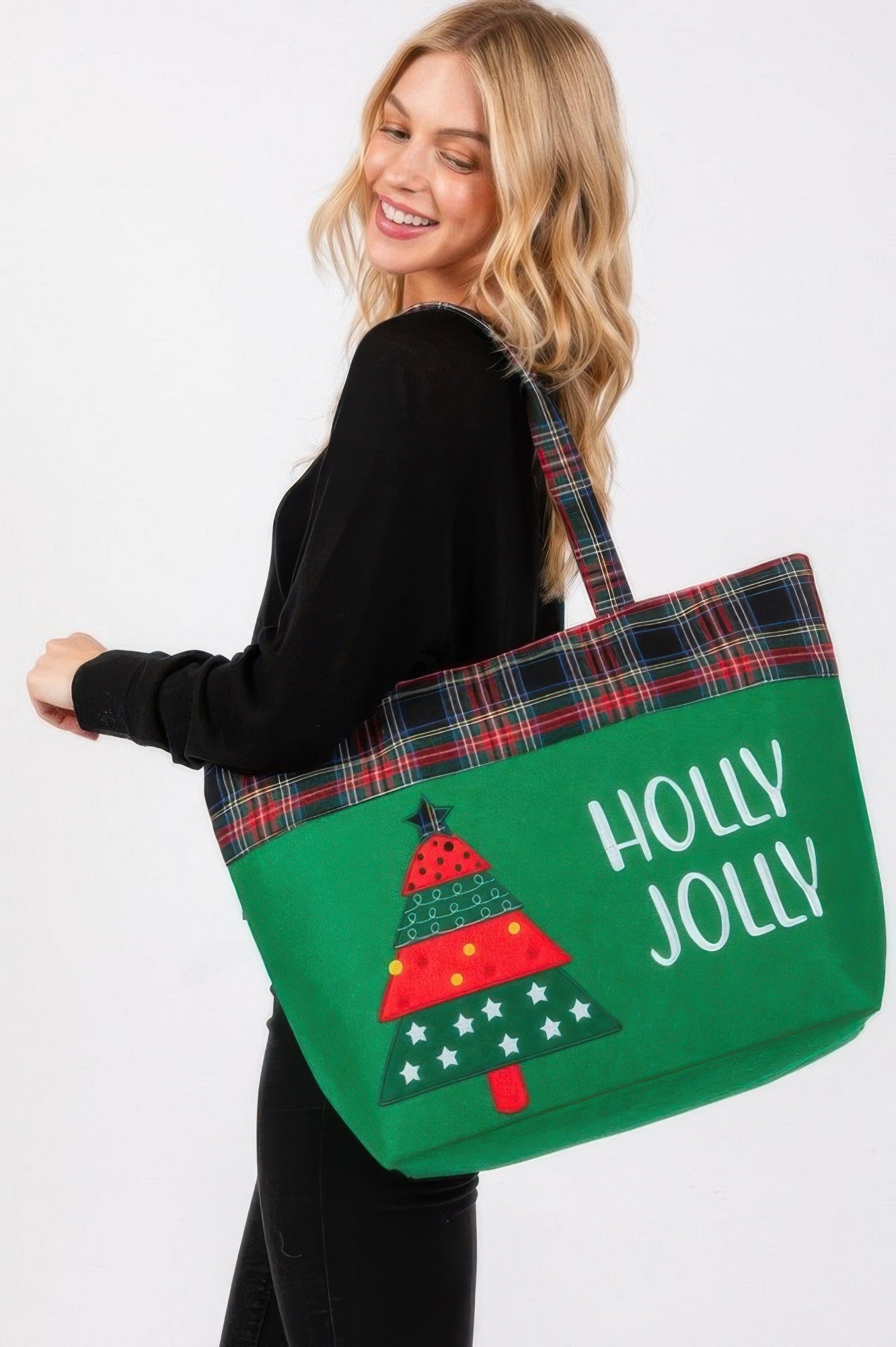 Holly Jolly Letter Christmas Tree Christmas Tote Bag - ZumBuys