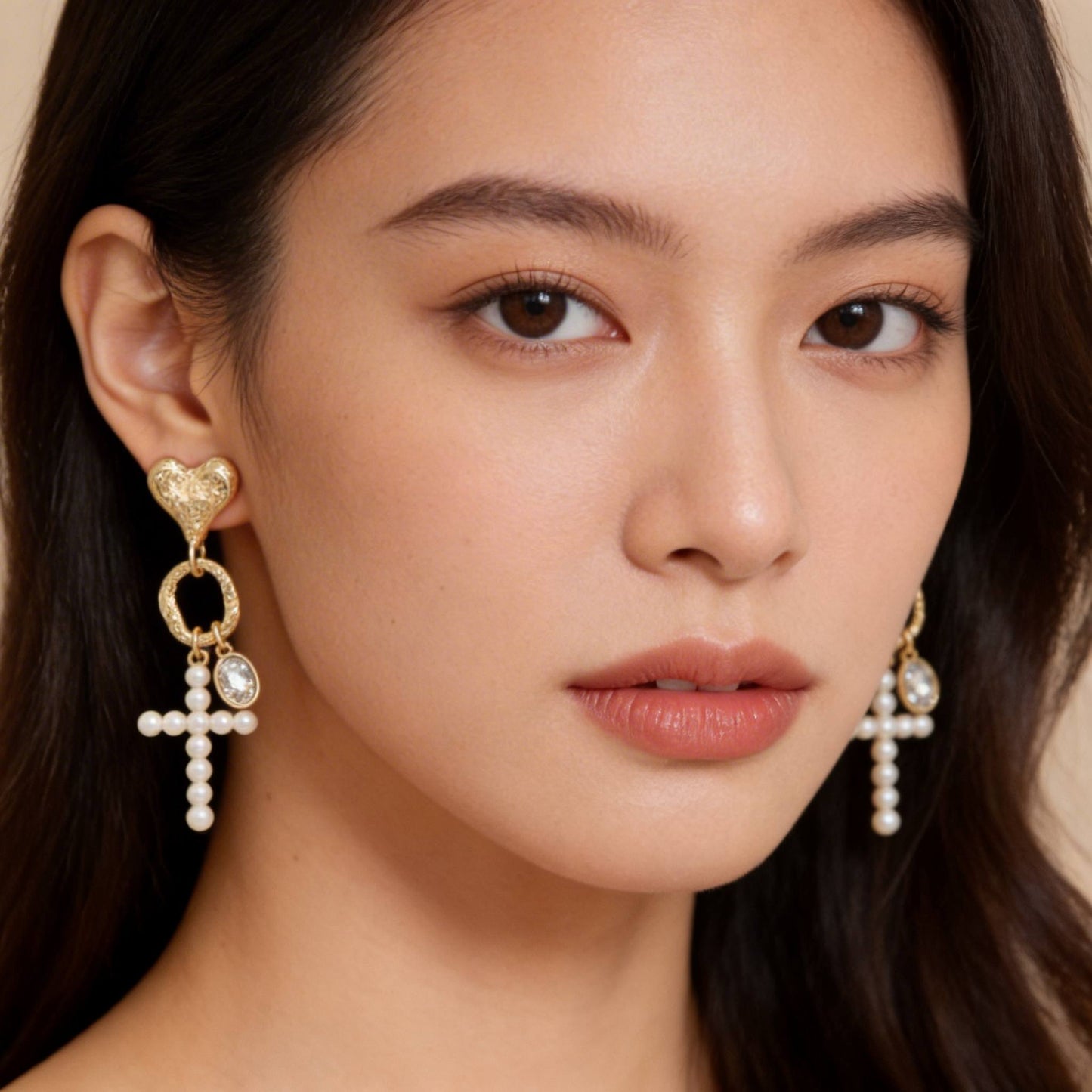 Jeweled Cross Heart Charm Earrings - ZumBuys