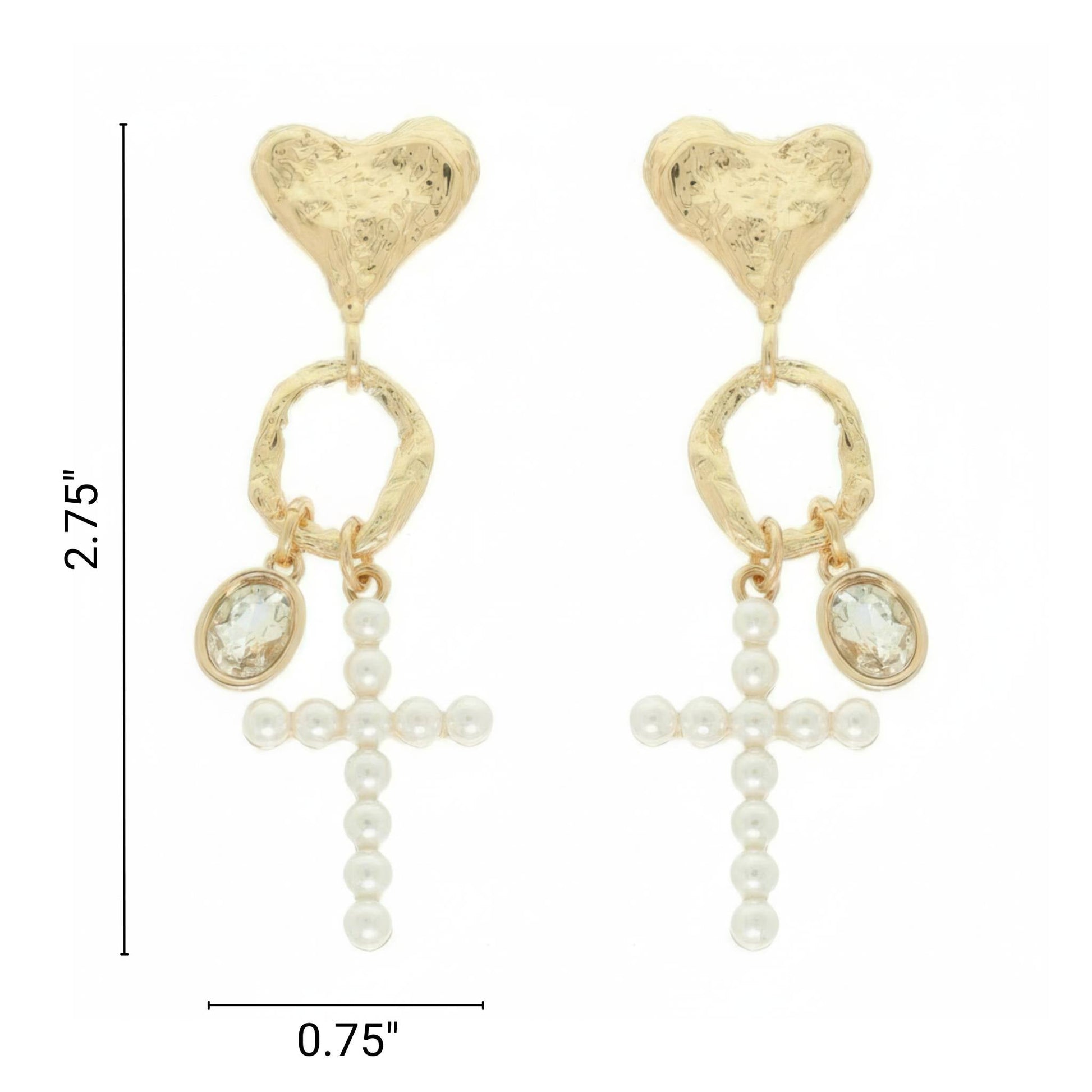 Jeweled Cross Heart Charm Earrings - ZumBuys