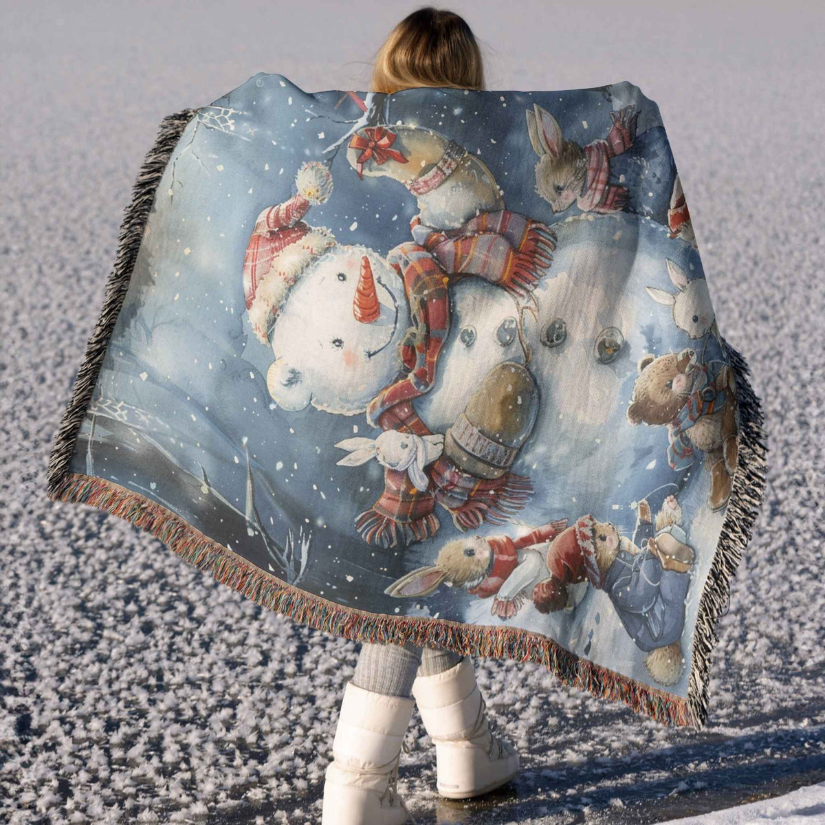 Jolly Snowman and Pals Woven Blanket - ZumBuys