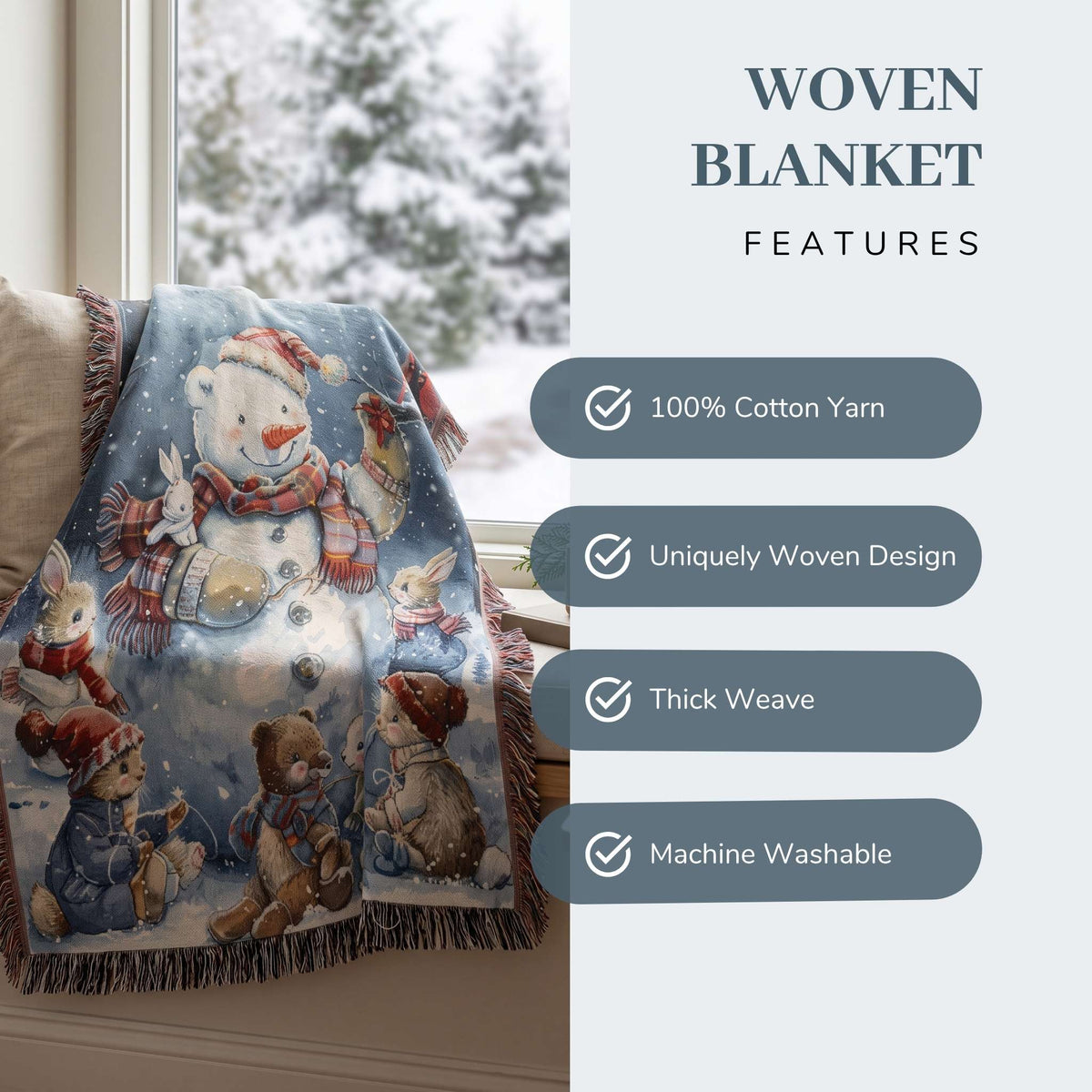 Jolly Snowman and Pals Woven Blanket - ZumBuys