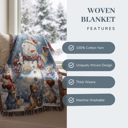 Jolly Snowman and Pals Woven Blanket - ZumBuys