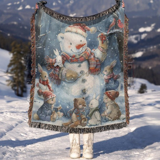 Jolly Snowman and Pals Woven Blankets - ZumBuys