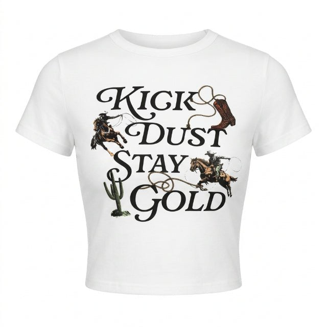 Kick Dust Stay Gold Western Graphic Crop Tee for Women - ZumBuys