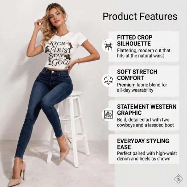 Kick Dust Stay Gold Western Graphic Crop Tee for Women - ZumBuys